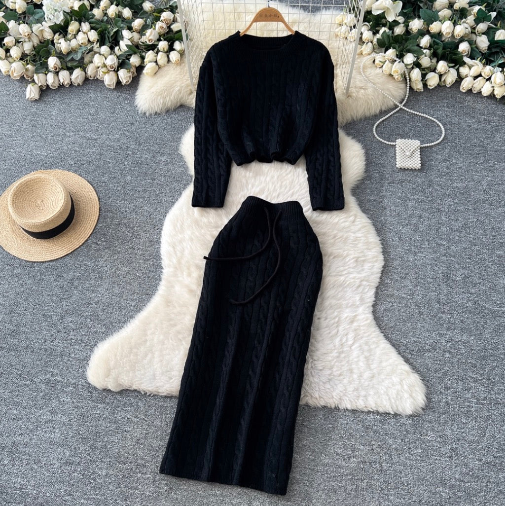 Twisted Sweater & Skirt Knitted 2Pcs