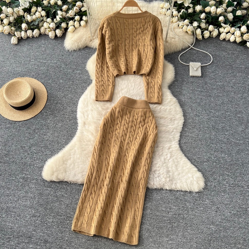 Twisted Sweater & Skirt Knitted 2Pcs