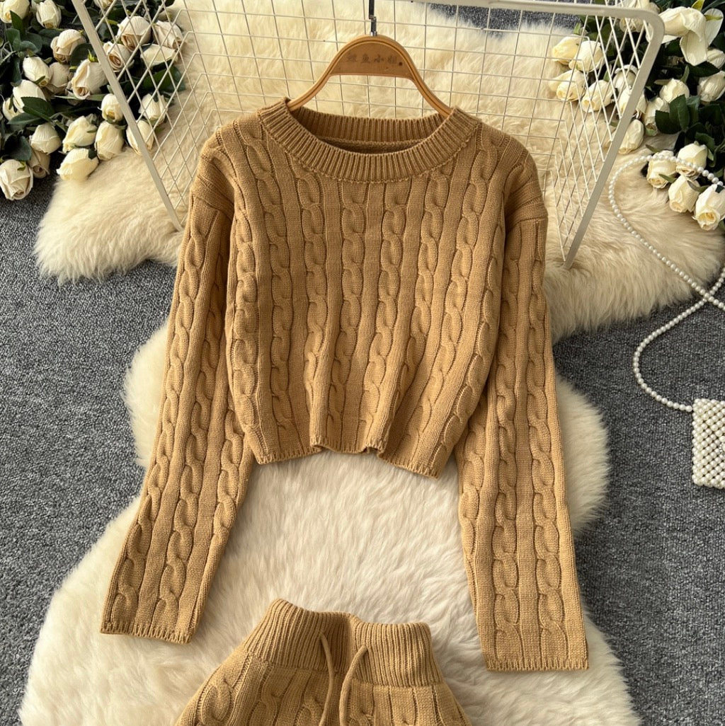 Twisted Sweater & Skirt Knitted 2Pcs