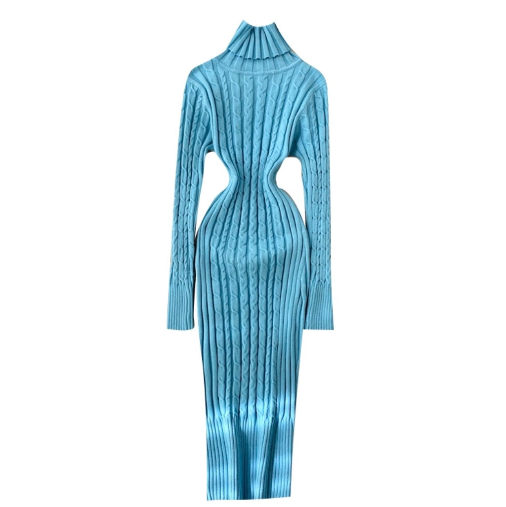 Turtleneck Stretchy Twisted-knit Dress