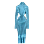 Turtleneck Stretchy Twisted-knit Dress