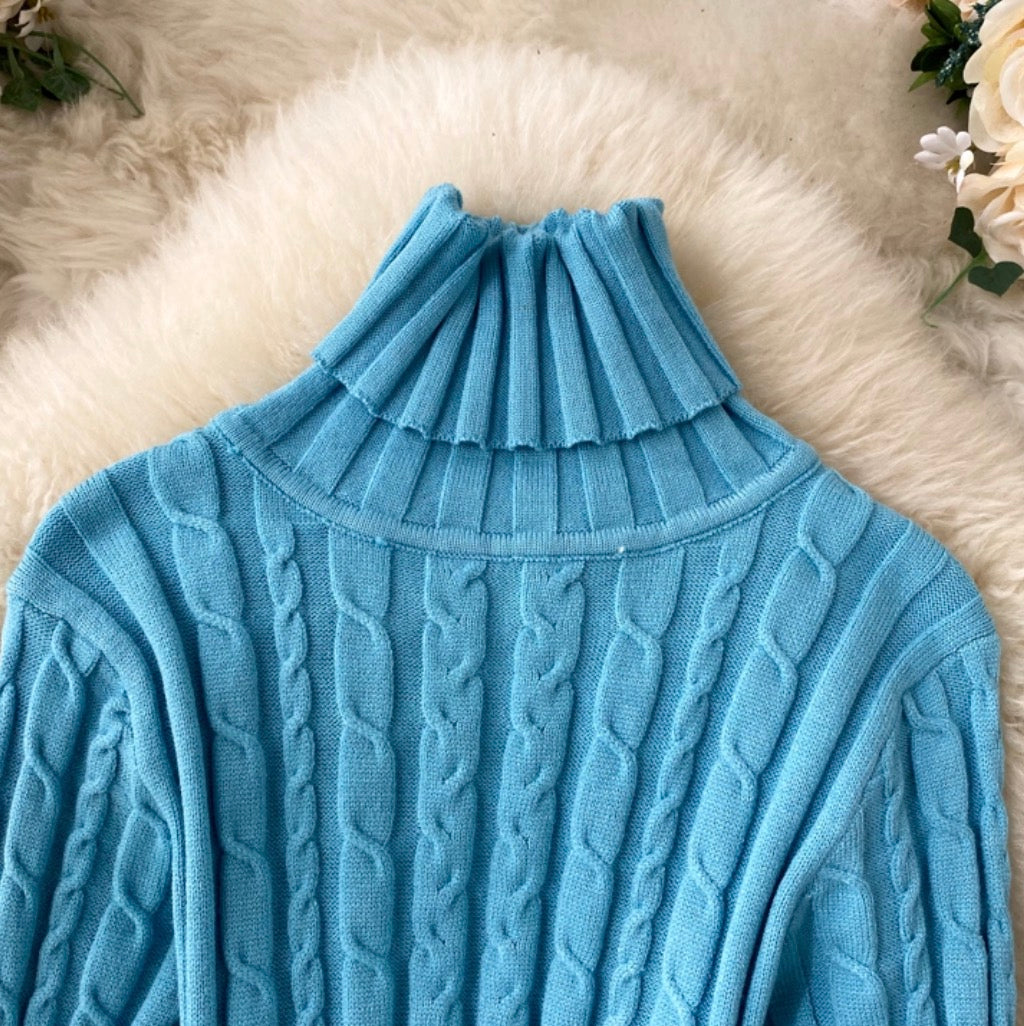 Turtleneck Stretchy Twisted-knit Dress
