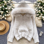 Casual Bow-tie Hooded Thermal Cardigan