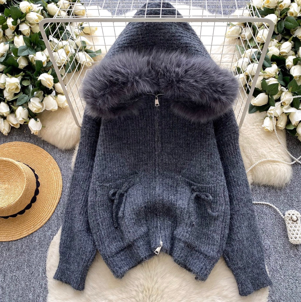 Casual Bow-tie Hooded Thermal Cardigan