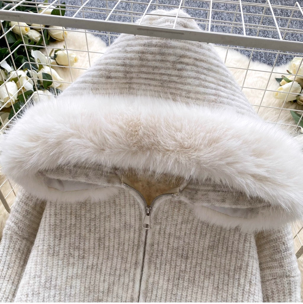Casual Bow-tie Hooded Thermal Cardigan