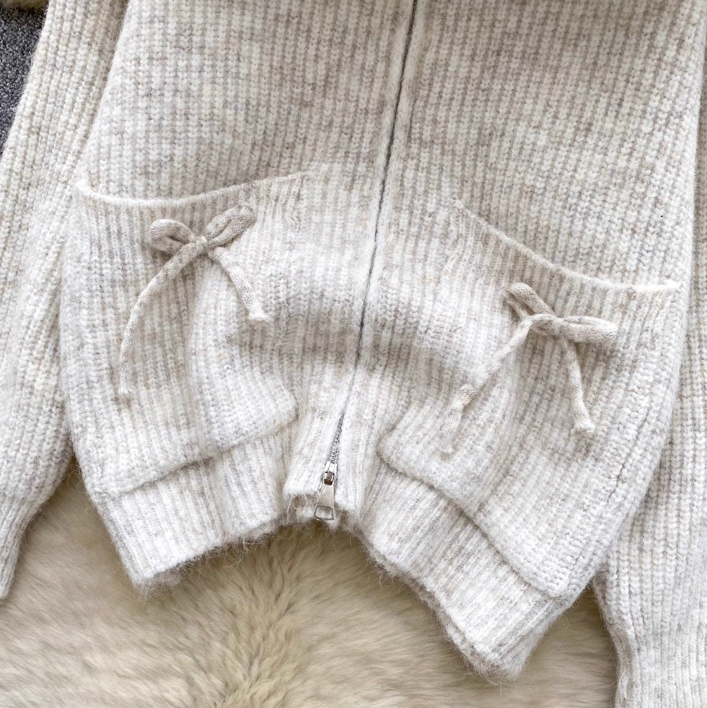 Casual Bow-tie Hooded Thermal Cardigan