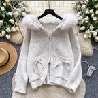 Casual Bow-tie Hooded Thermal Cardigan