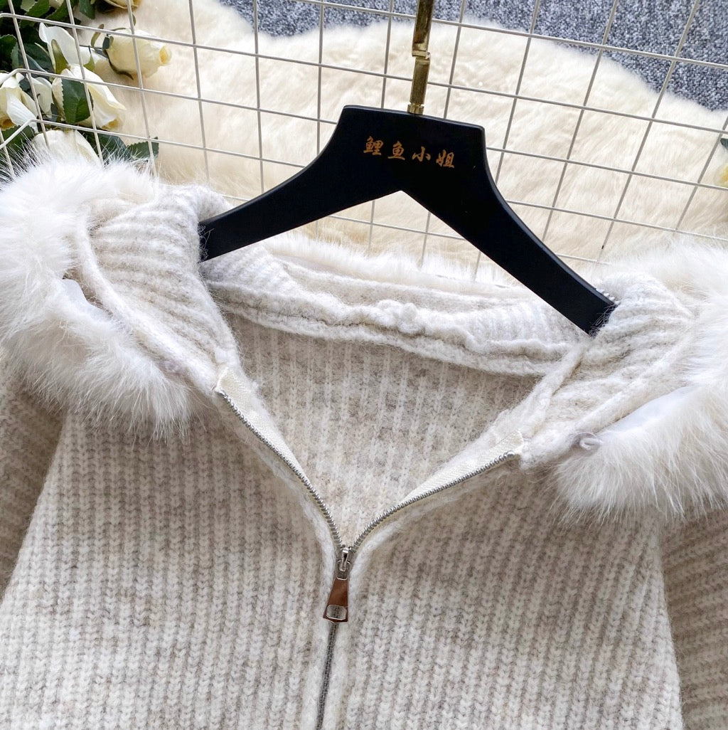 Casual Bow-tie Hooded Thermal Cardigan
