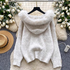 Casual Bow-tie Hooded Thermal Cardigan