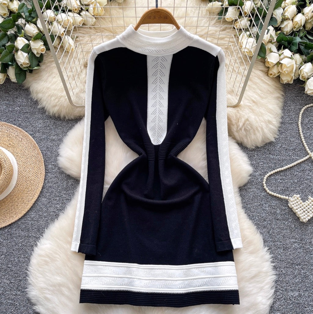 Color-blocking Patchwork Knitted Dress
