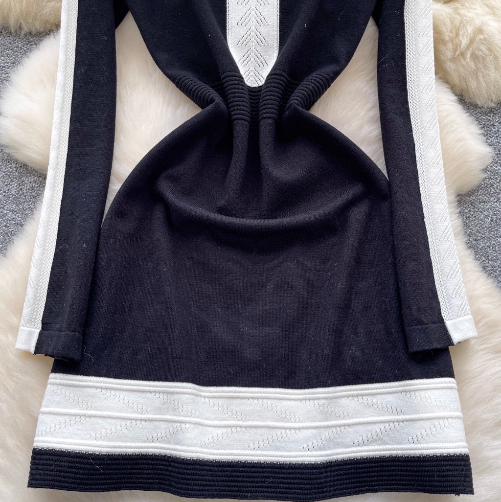 Color-blocking Patchwork Knitted Dress