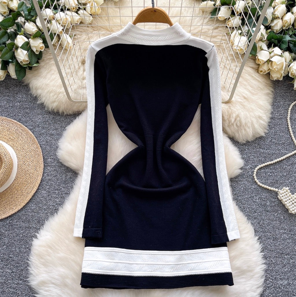 Color-blocking Patchwork Knitted Dress