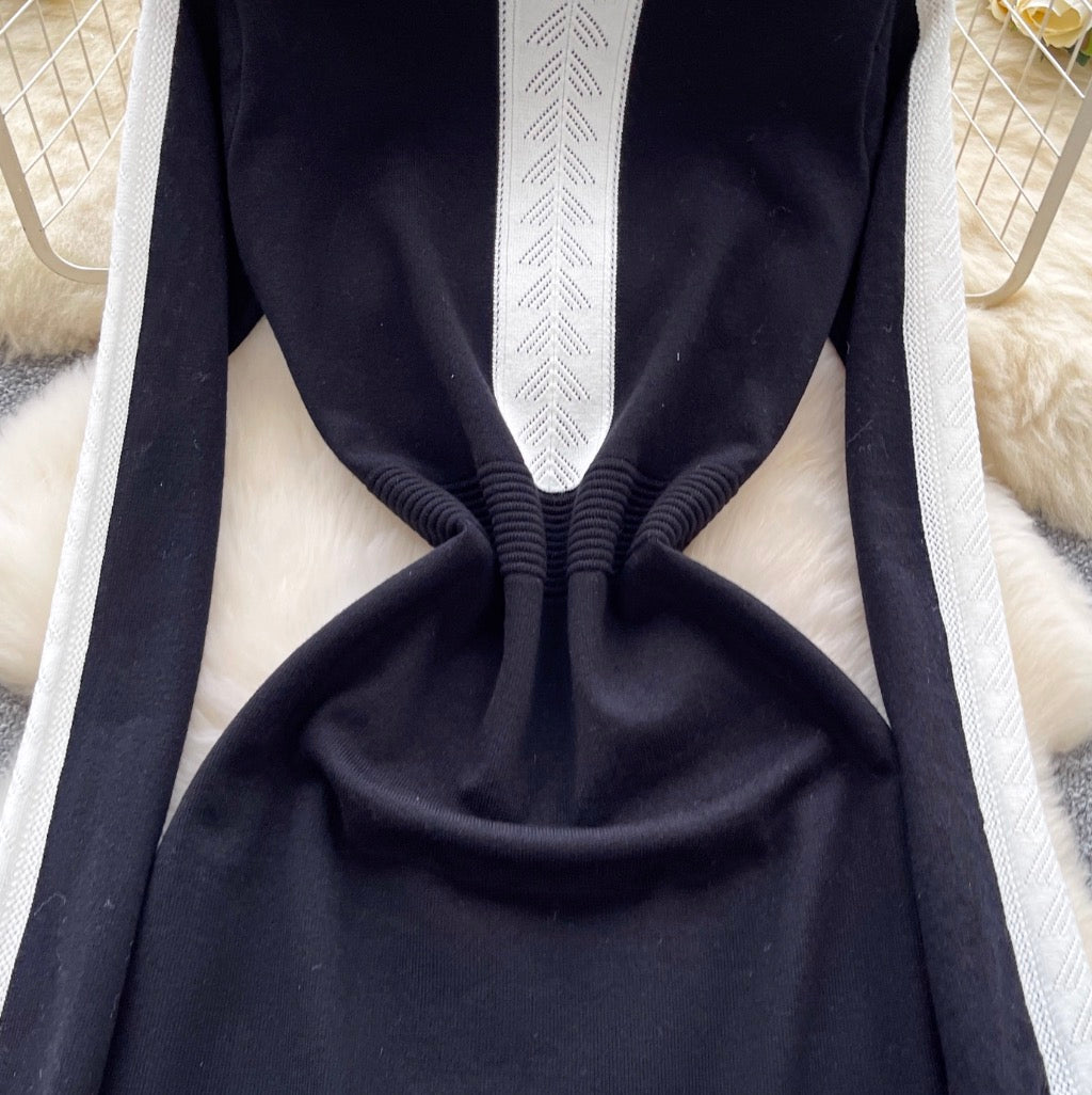 Color-blocking Patchwork Knitted Dress