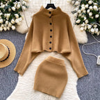 Bat-sleeve Cardigan & Skirt 2Pcs