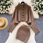 Bat-sleeve Cardigan & Skirt 2Pcs