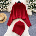 Bat-sleeve Cardigan & Skirt 2Pcs