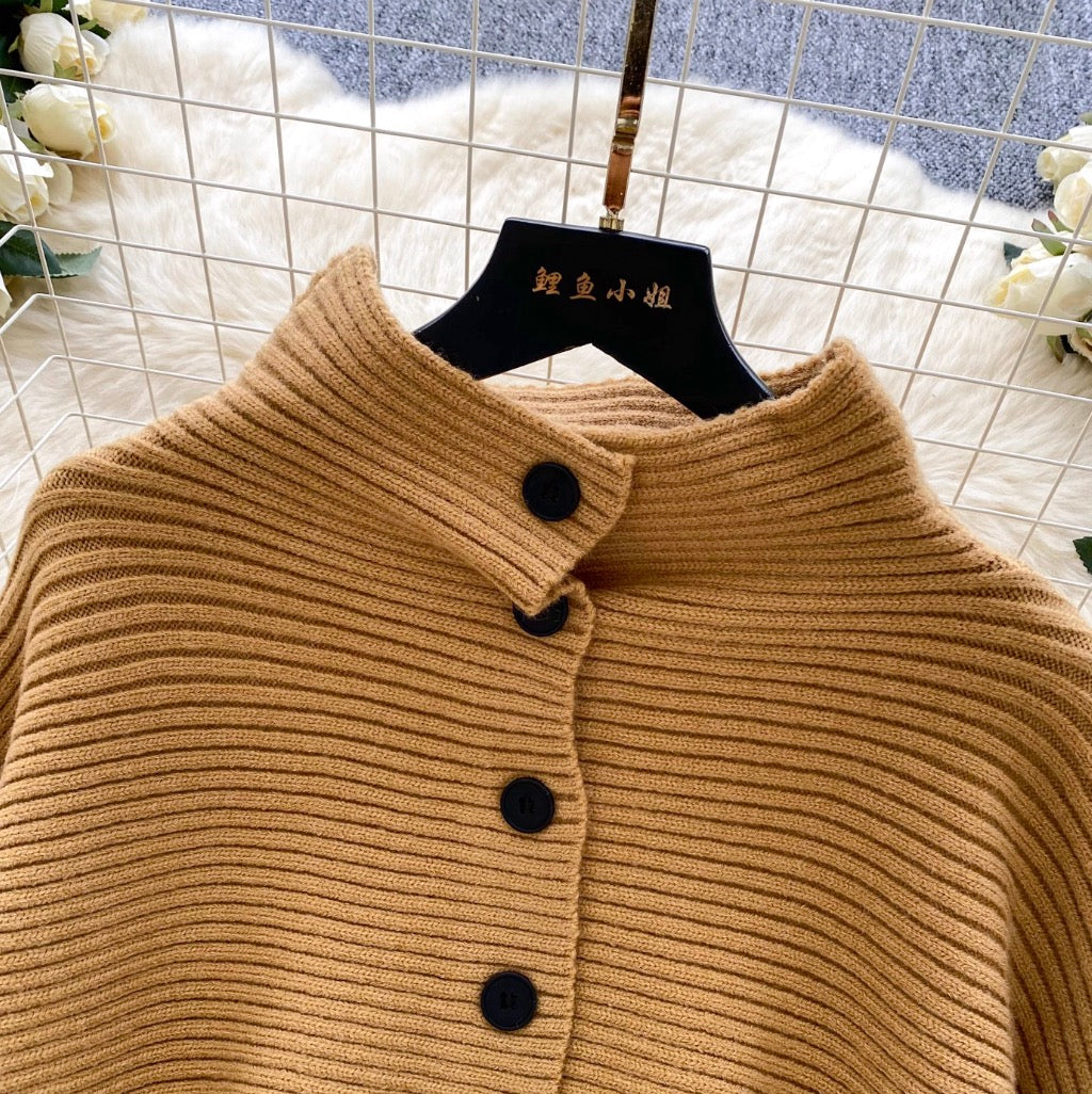 Bat-sleeve Cardigan & Skirt 2Pcs