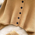 Bat-sleeve Cardigan & Skirt 2Pcs
