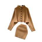 Bat-sleeve Cardigan & Skirt 2Pcs