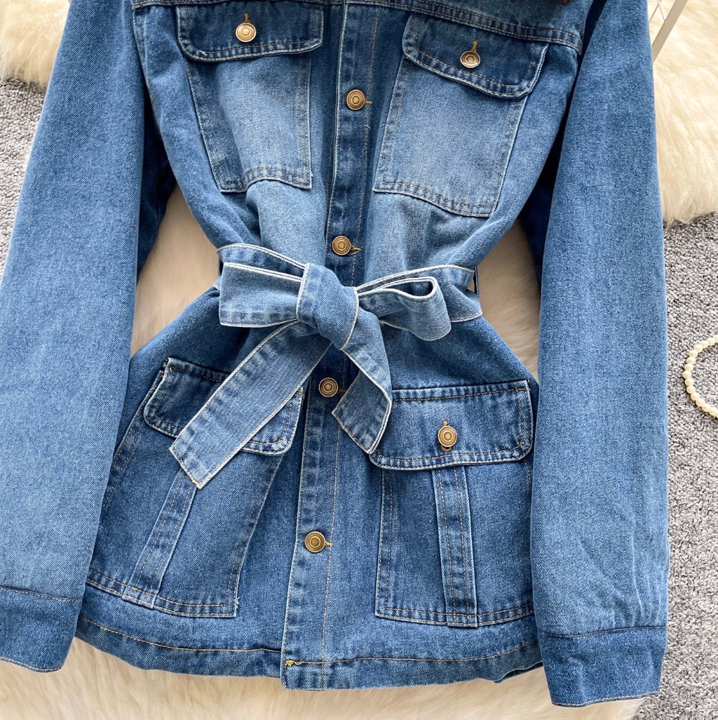 Vintage Furry Collar Denim Jacket