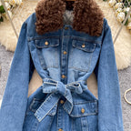 Vintage Furry Collar Denim Jacket