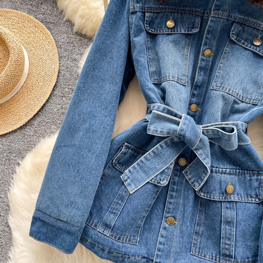 Vintage Furry Collar Denim Jacket