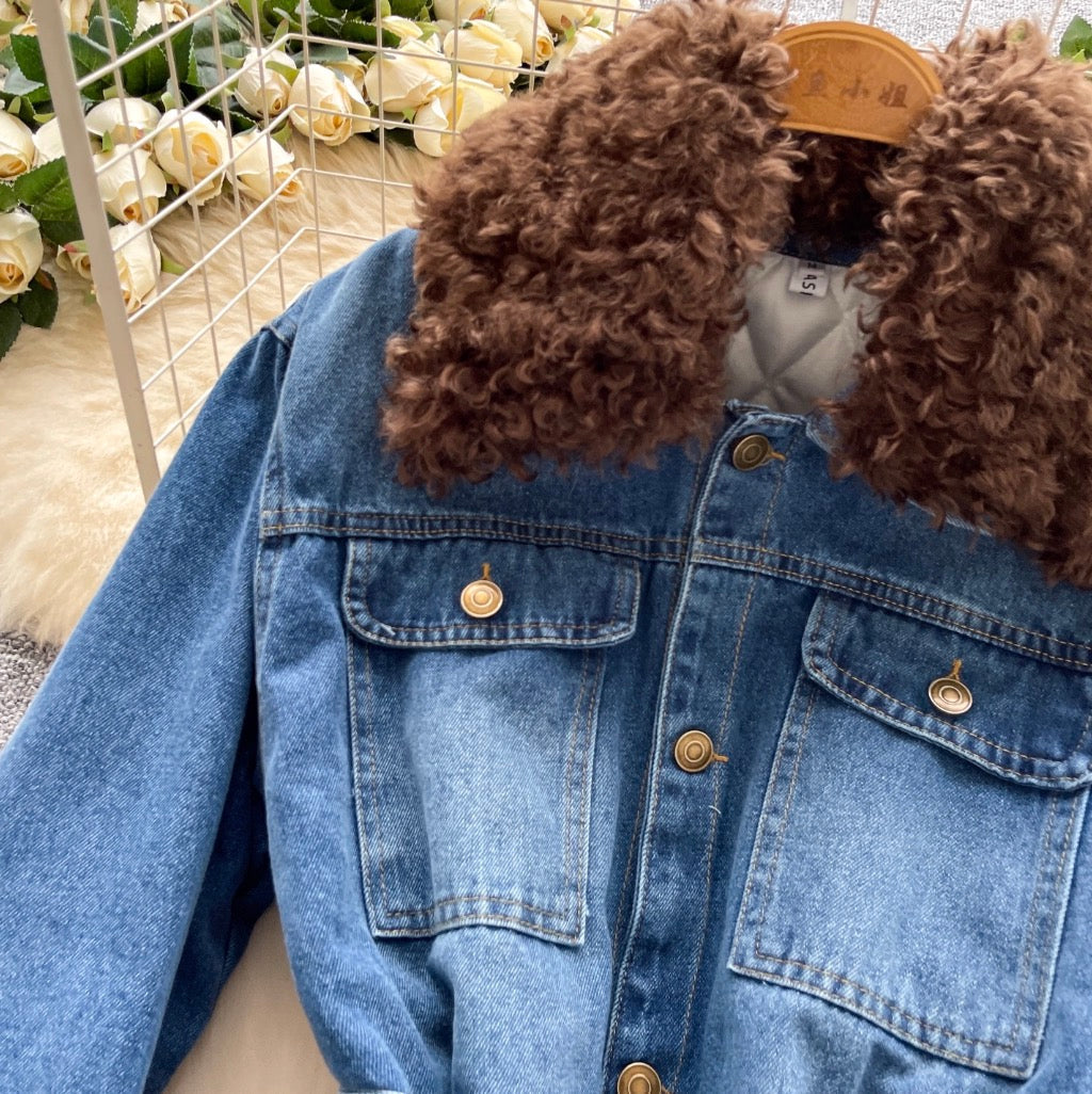 Vintage Furry Collar Denim Jacket