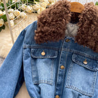 Vintage Furry Collar Denim Jacket