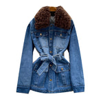 Vintage Furry Collar Denim Jacket