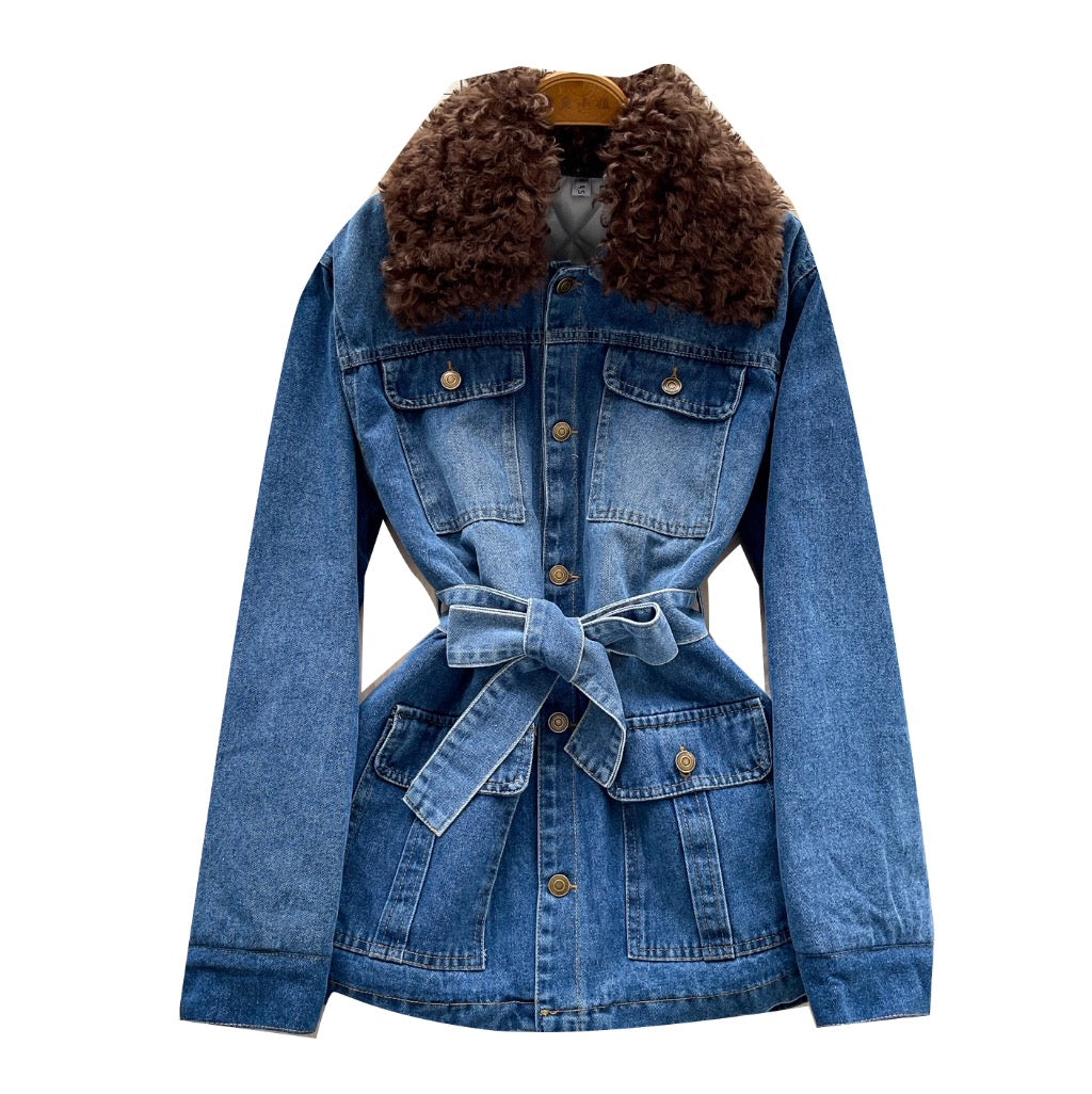 Vintage Furry Collar Denim Jacket