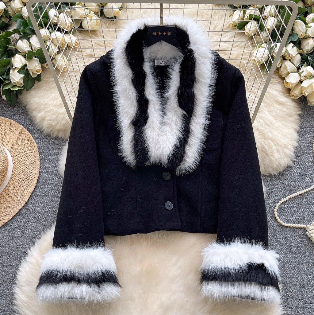 Black & White Furry Tweed Jacket