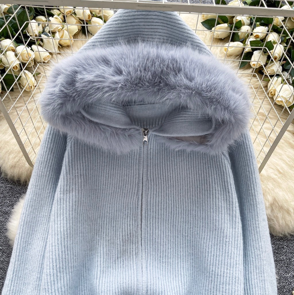 Furry Patchwork Hooded Short Cardigan