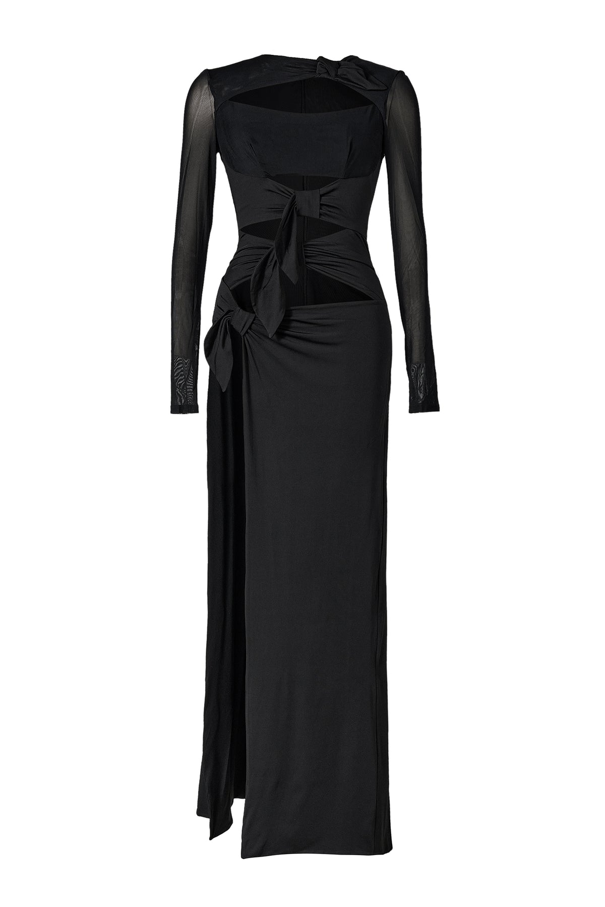 Mesh Bow Cut-Out Slit Midi Dress