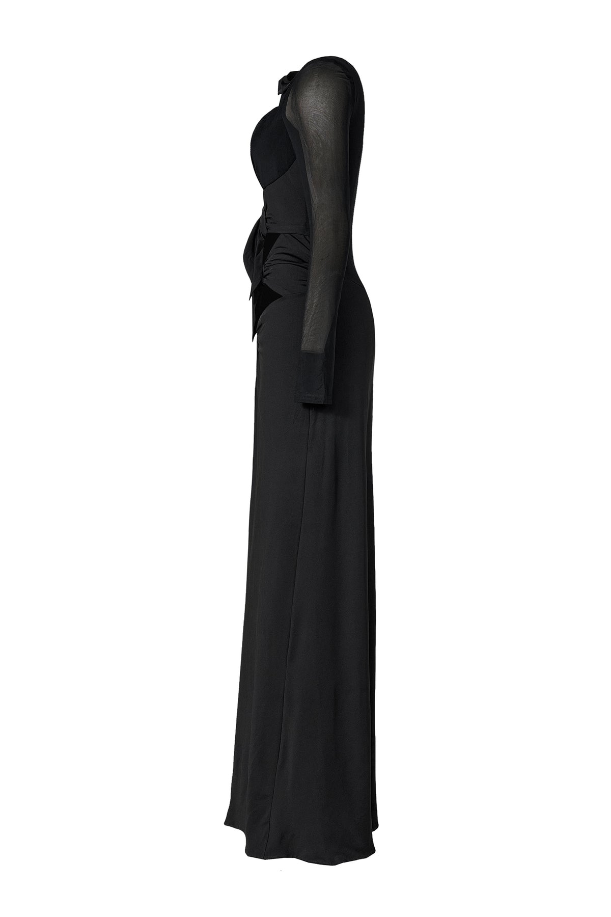 Mesh Bow Cut-Out Slit Midi Dress