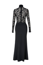 Lace Long Sleeve Gathering Maxi Dress