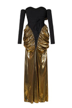 Contrast Color Metallic Fabric 3D Flower Maxi Dress