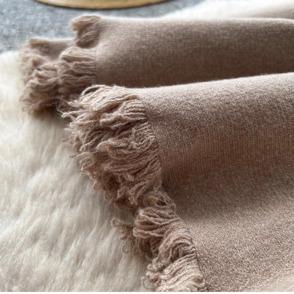 Solid Color Fringed Knit Skirt