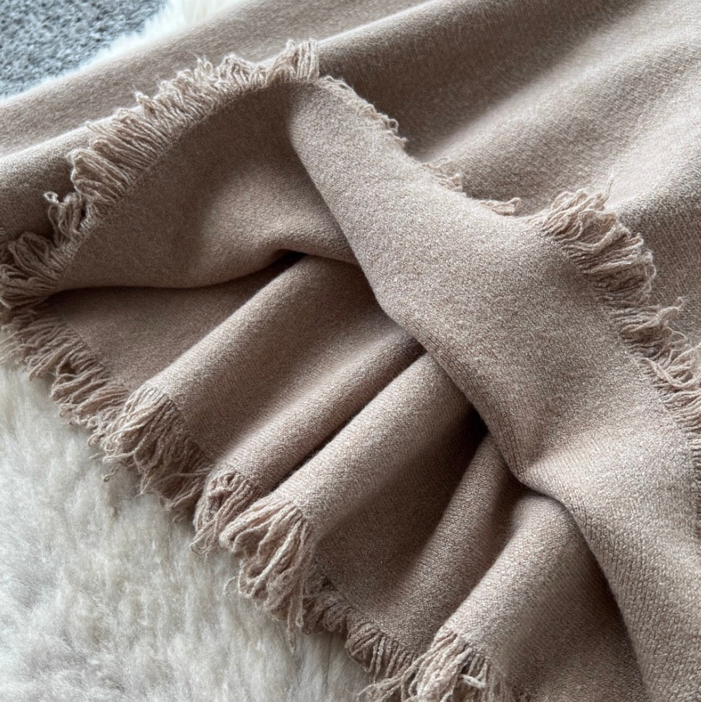 Solid Color Fringed Knit Skirt