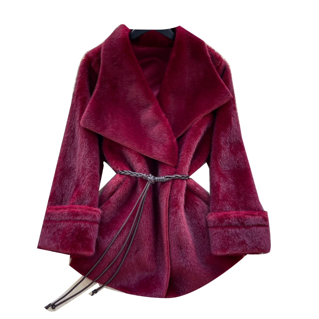 V-neck Lapeled Thermal Coat