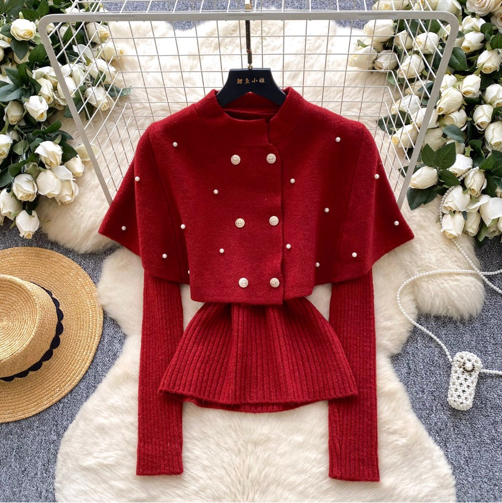 Vintage Beaded Cape & Sweater 2Pcs