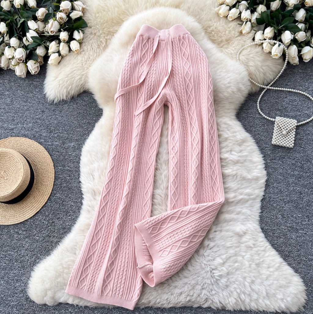 Solid Color Twist-knitted Trousers