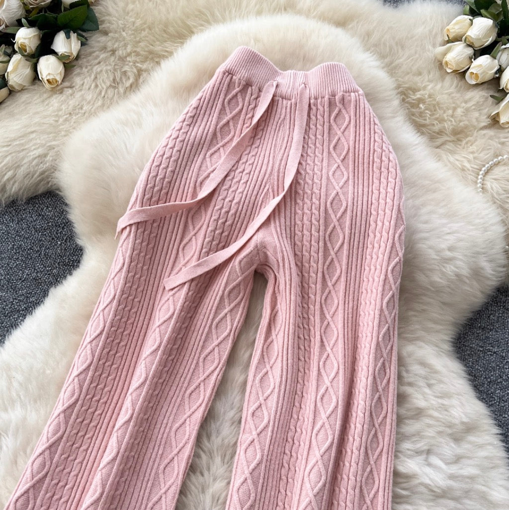 Solid Color Twist-knitted Trousers
