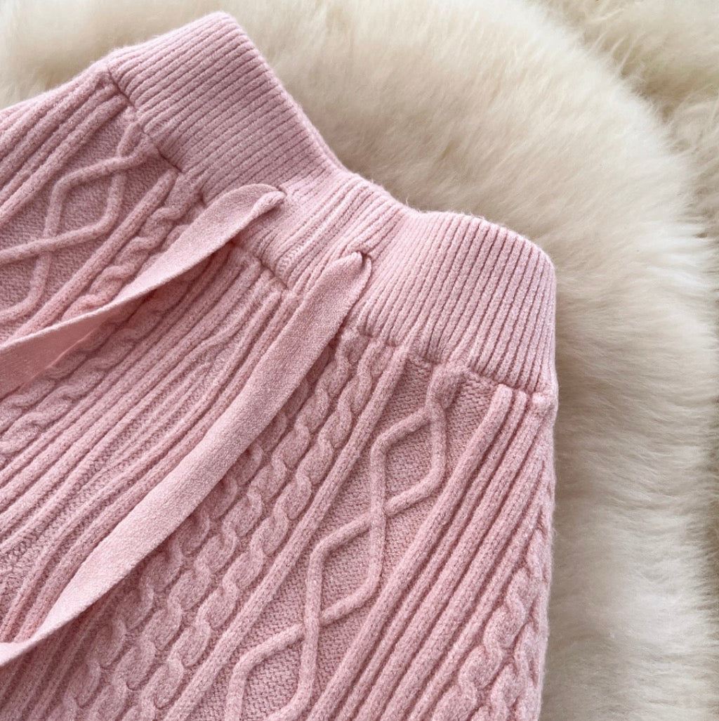 Solid Color Twist-knitted Trousers