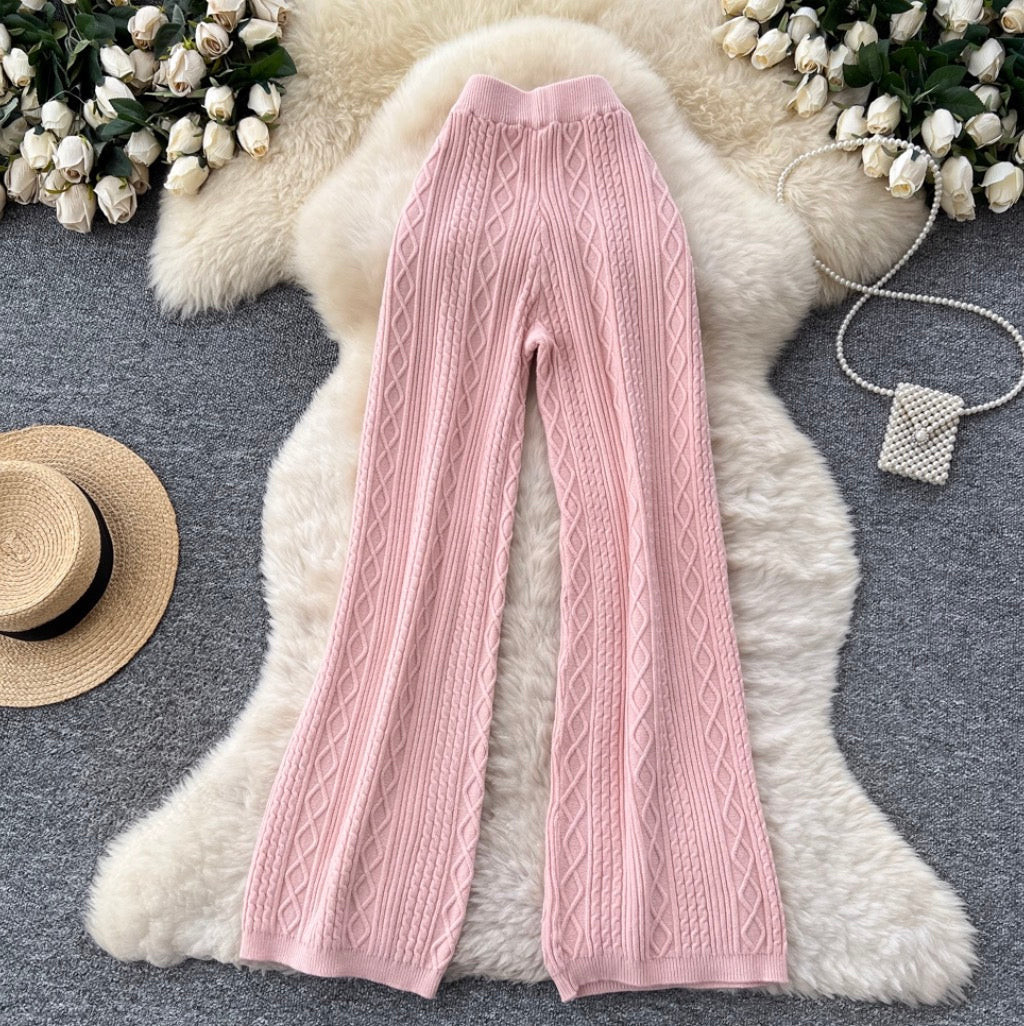 Solid Color Twist-knitted Trousers