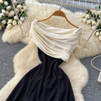 Elegant Patchwork Black Bustier Dress