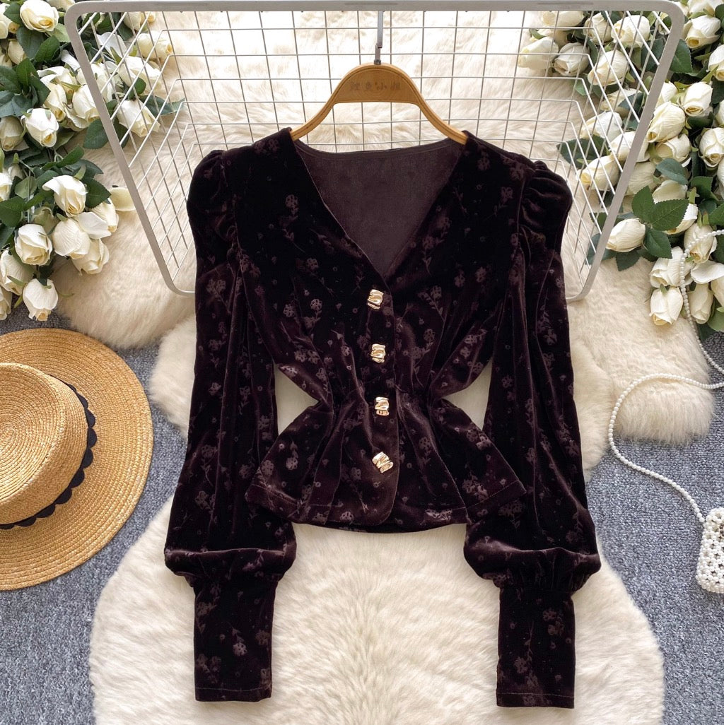 Vintage Floral Print Velvet Shirt
