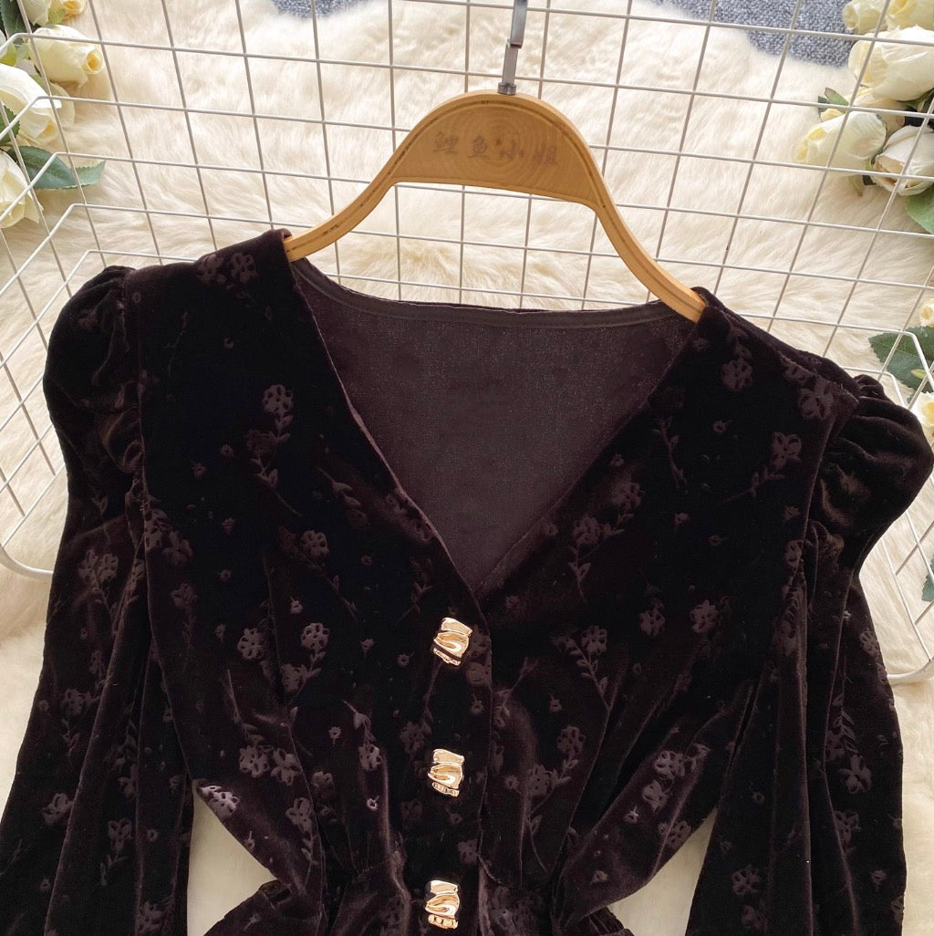 Vintage Floral Print Velvet Shirt