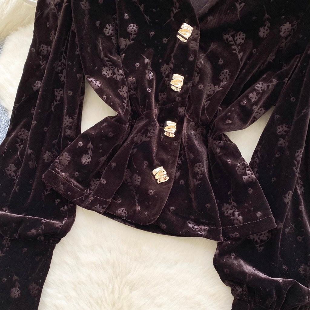 Vintage Floral Print Velvet Shirt