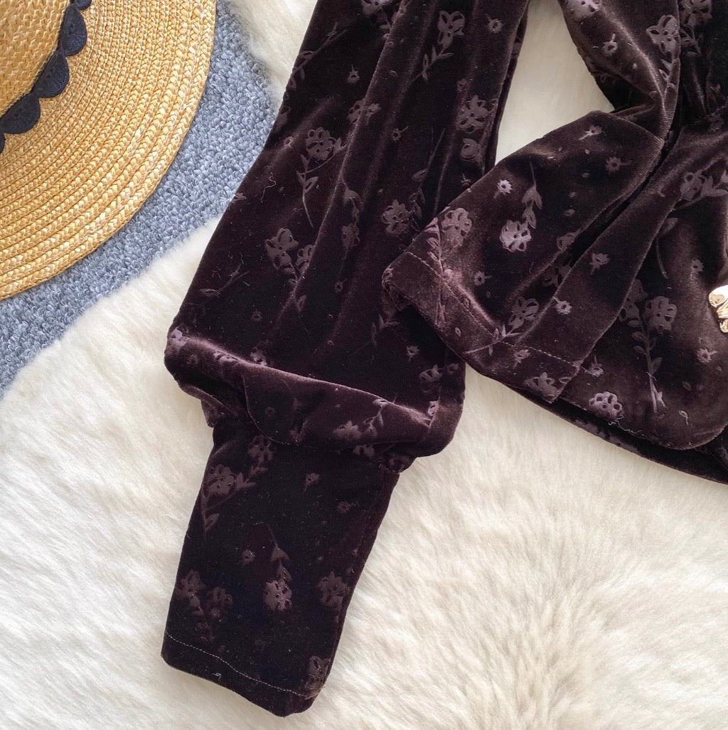 Vintage Floral Print Velvet Shirt