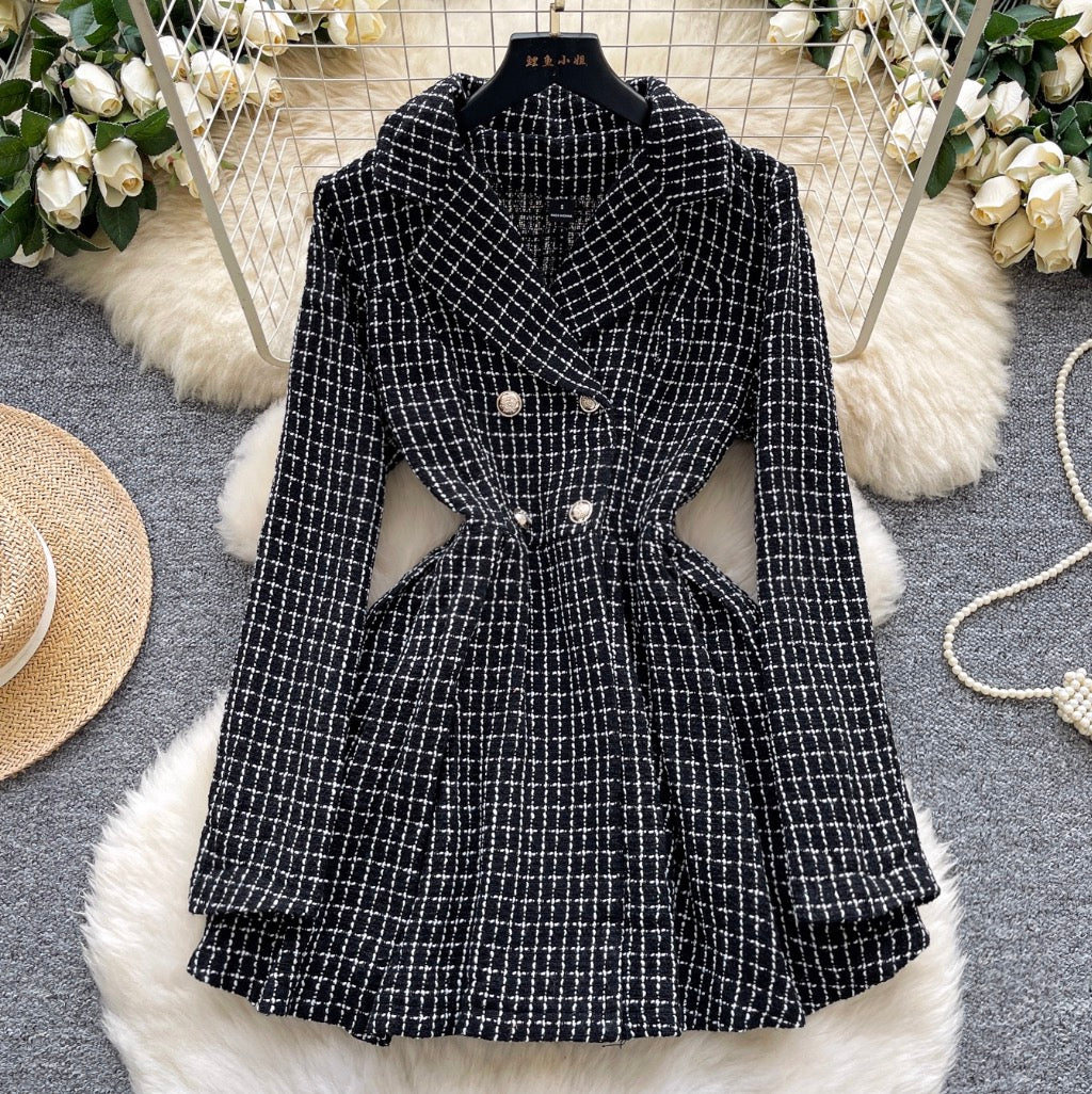 Vintage Suit Collar Tweed Dress